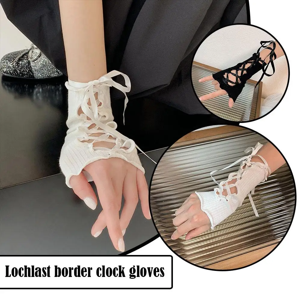 Lolita Jk Lace Fingerless Gloves para mulheres, Black Gothic Punk Acessórios, DIY Elastic Clothing, Mesh Sunscreen Strapping S E1D9