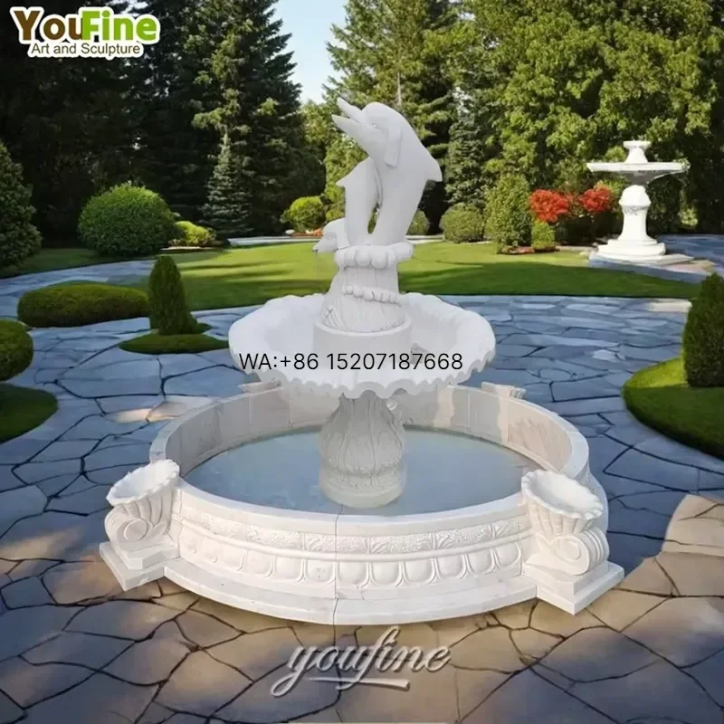 Wmwmnu Hand Carved White Marble Fountain Sculpture Outdoor Garden Decor Statue Water Feature Yard Art Ornament