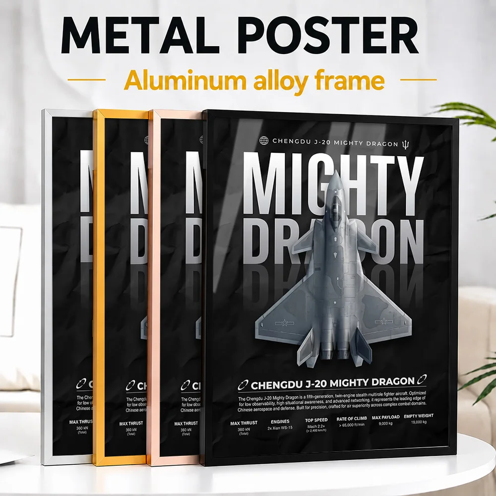 Chengdu J-20 Mighty Dragon Metal Poster With Aluminum Alloy Frame Customized Technical Graphic Wall Art In Flight Simulator Room