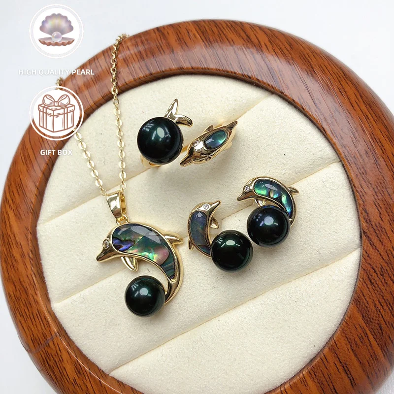 Abalone Natural Freshwater Pearl 3-Piece Set, Gift Box Packaging, Holiday Gift Birthday Gift Gift