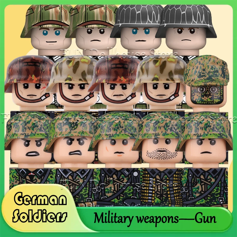 Kids Toy WW2 Military Army German Camouflage Soldier Figures Accessory Building Block Infantry Sniper Gun Helmet DIY Bricks Gift