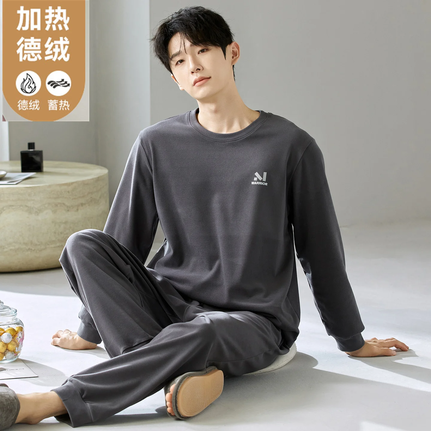 Men's Pajamas Winter Thin Fleece Long Sleeve Simple Casual Sleepwear Plus Size L-3XL Loungewear pyjamas men Pullover Pyjamas