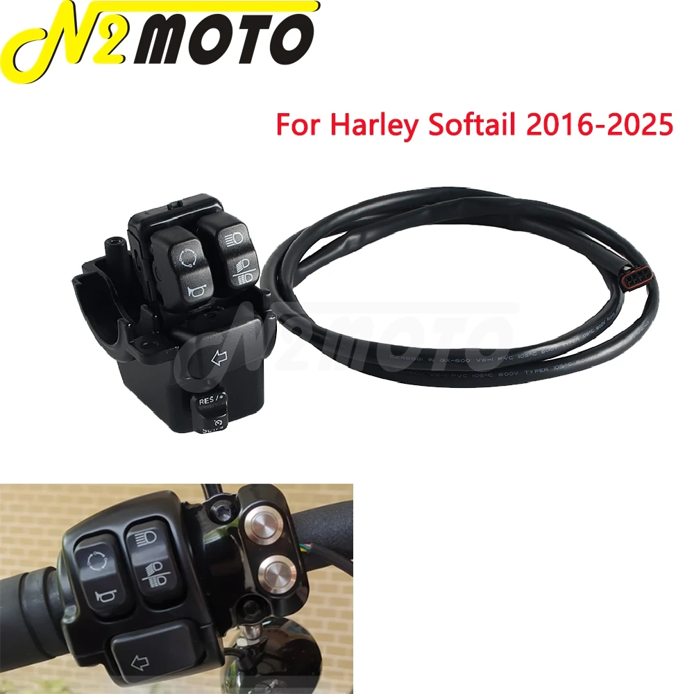

Motorcycle Handlebar Cruise Control Switch w/ Wiring Harness For Harley Softail Heritage Classic FLSTC ‌Softail Slim FLSS FLSTN