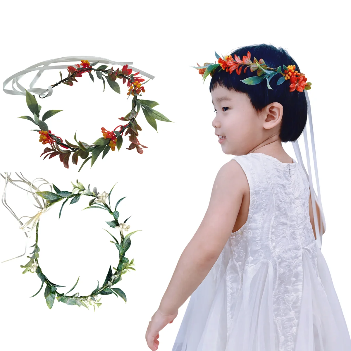 

OrangeLeaf Floral Crown Eucalyptus Flower Women Girls Headband Flower Headpiece Bridal Halo Wedding Accessories Bridal Headdress