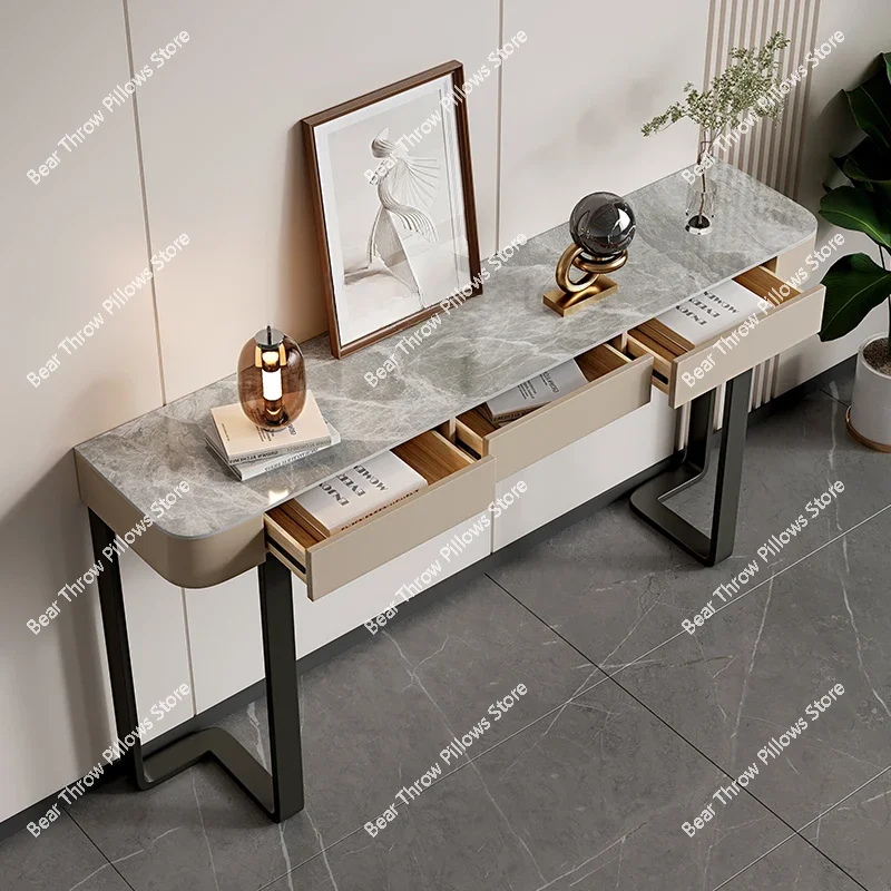 Luxury Glossy Console Table For Hallway Living Room Slate Porch Side  High-quality Drawer Cabinet Home Furniture 80/100/120