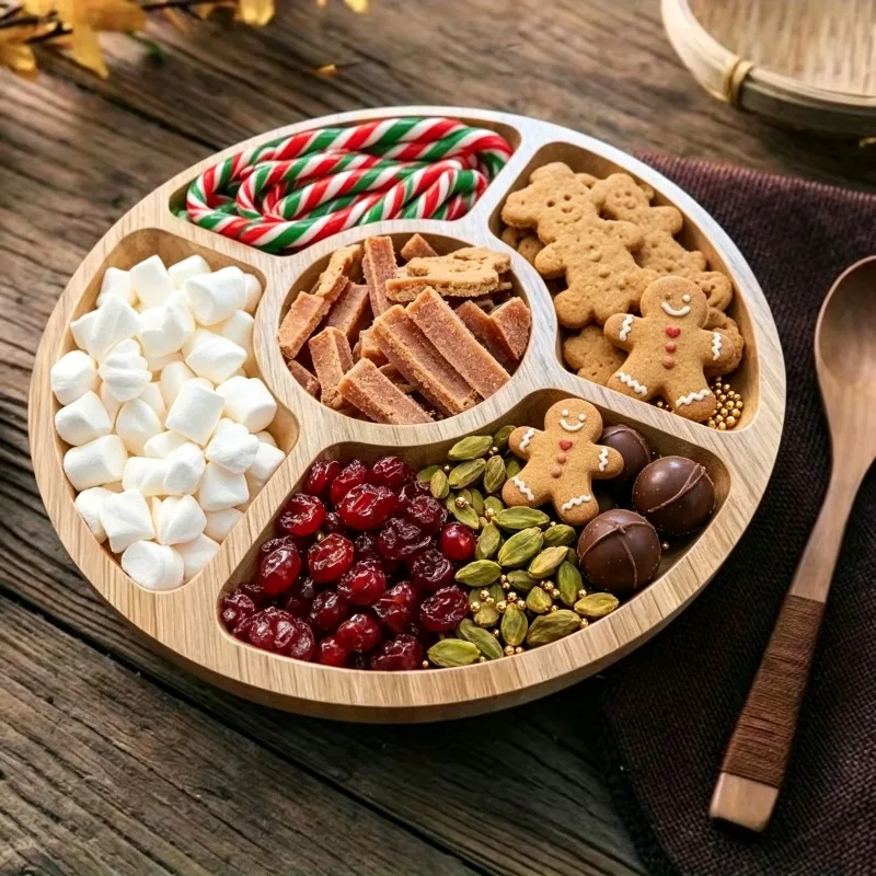 2026 Round Bamboo Serving Tray Handcrafted Wooden Platter for Fruit Cheese Breakfast Bed Tray Dining Decor Gift
