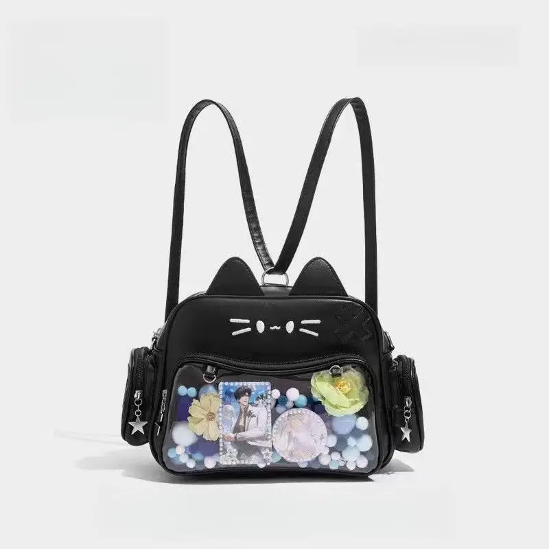 

Портативный рюкзак Mochila Sweet Cute Cat для повседневного использования, женский рюкзак Mochilas Mujer Ita, новинка 202, Y2K Bolsa, модные модные сумки на молнии со звездами