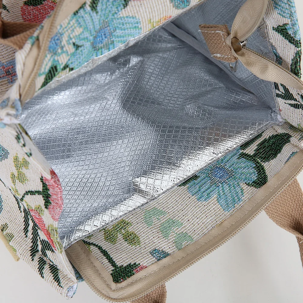 Thick jacquard fabric handbag, aluminum foil insulation layer bento bag, portable lunch box storage bag for work