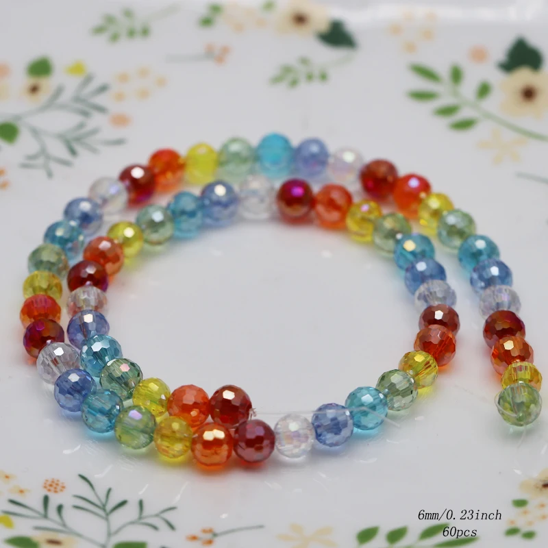 6mm 60pcs/strand Regularity color Round Crystal Glass Beads 96 Faceted Round Loose Spacer Beads For Jewelry Making DIY Bracelet