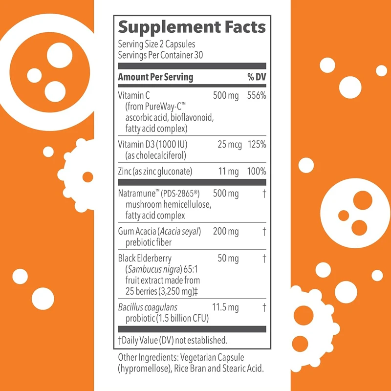 Clinical immunity - increase antibodies and immune cells - elderberry, zinc, natmone, and vitamin C+D3-60 capsules