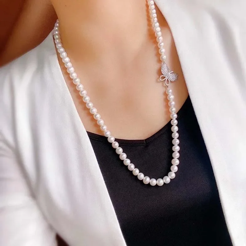 

Genuine Freshwater Long Pearl Necklace Women,Wedding Natural Pendant Necklace Girls Wife Birthday Gift White