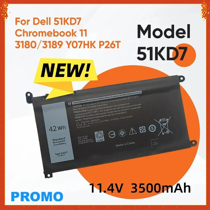 

Аккумулятор для Dell 51KD7 Chromebook 11 3180/3189 Y07HK P26T Аккумуляторы для ноутбуков