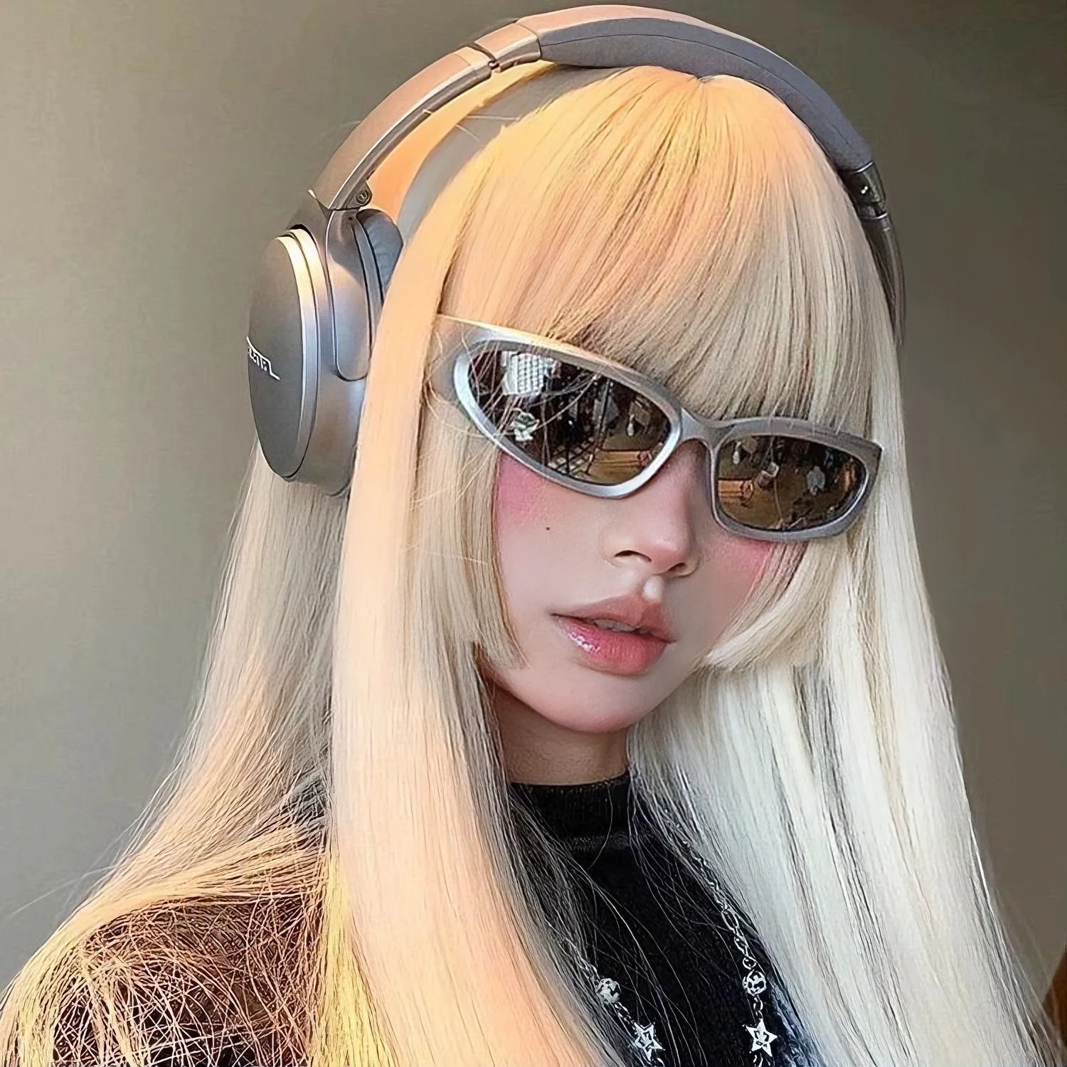 Y2K Slim Narrow Cat Eye Sunglasses for Women, Metallic Silver Frame Mirror Lens Shades, UV400 Retro Tiny Frame Eyewear for Ins Blogger Streetwear Outfit