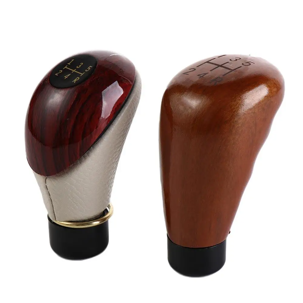 Imitation Peach Wood PU Leather Diameter 10mm Gearstick Lever Manual Gear Stick Knob Shift Shifter Car Shift Knob 5-Speed Lever