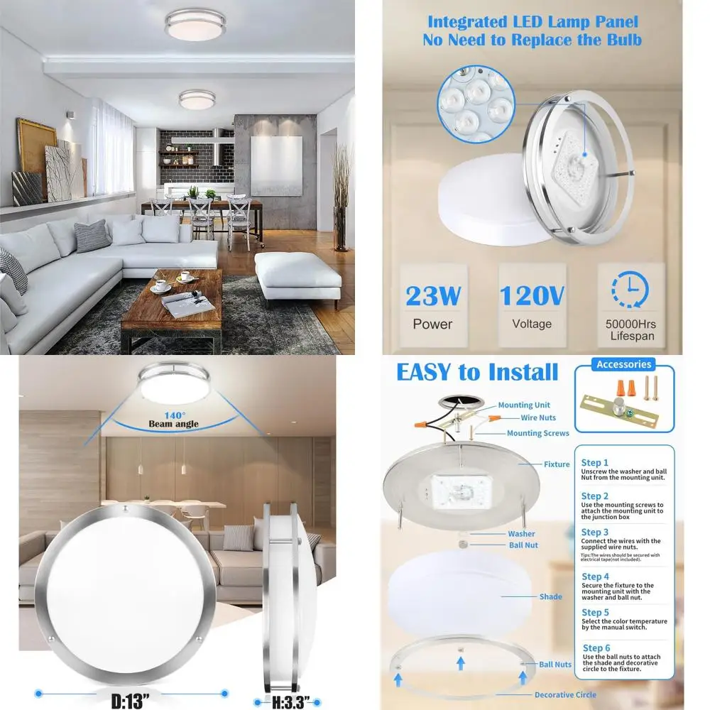 

13 Inch Oval LED Ceiling Light, 23W Adjustable Warm to Cool White, Brushed Nickel Fixture for Home