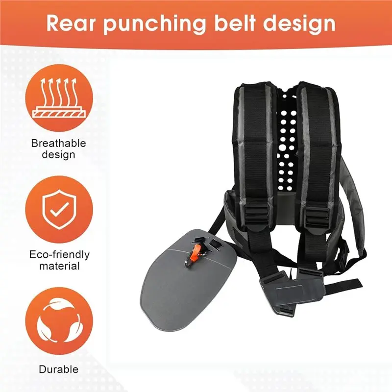 ABUI-Universal Adjustable Padded Trimmer Shoulder Strap Double Shoulder Weed Eater Brush Harness For String Trimmer Gray