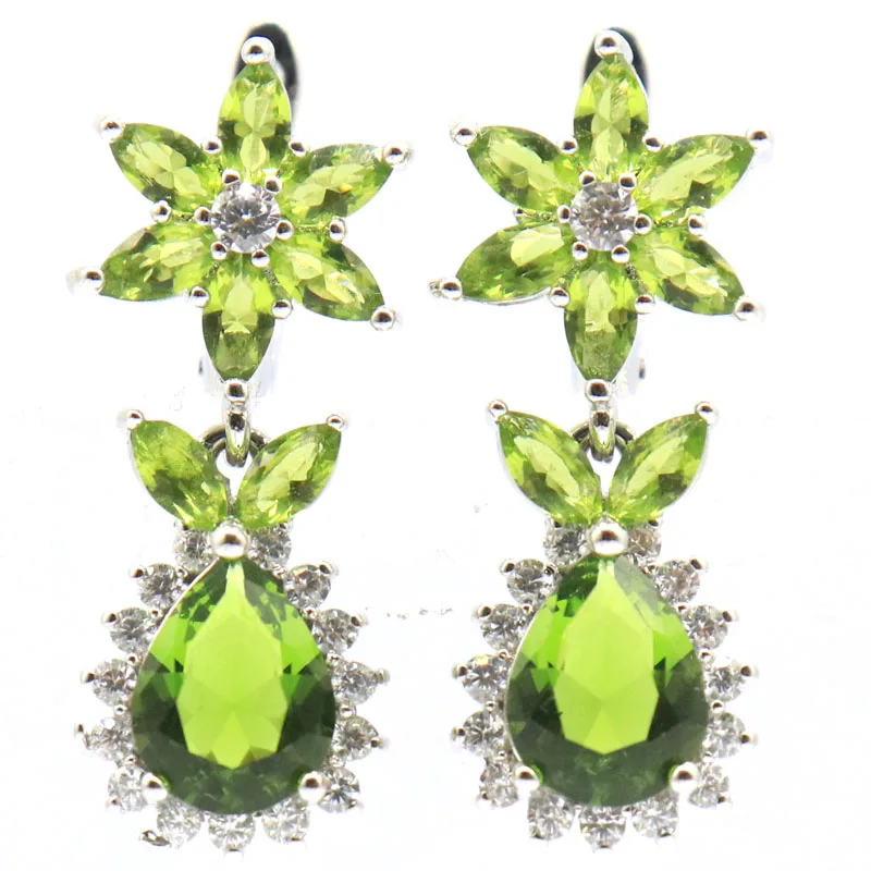 

Buy 3 Get 1 Free 28x12mm SheCrown Green Peridot Pink Kunzite White CZ Jewelry For Woman's Silver Earrings