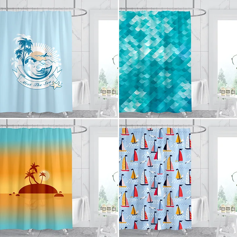 

Blue Ocean washable Dirt-Resistant Shower Curtain Shower Head waterproof Polyester Bath Curtain For Home Decor Accessories