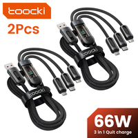 Toocki 66W 3 in 1 USB Cable 6A Fast Charging Transparent Digital Display Type C Cable For Huawei P60 P50 P40 P30 For iPhone 15