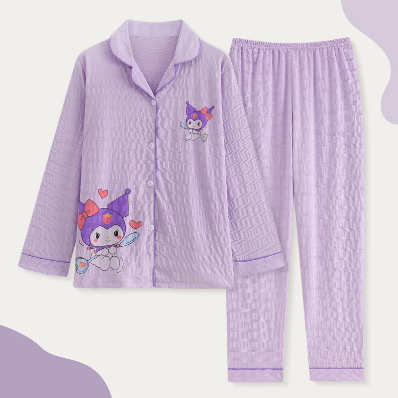 Kawaii Hello Kitty Kuromi My Melody Children's Pajamas Spring Autumn Anime Sanrio Cute Princess Style Parent-Child Home Clothing