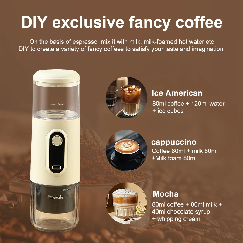 2024 NEW Wireless Small Portable Italian Coffee Machine Electric Concentrated Capsules Machine For Home Outdoor Fast Charge