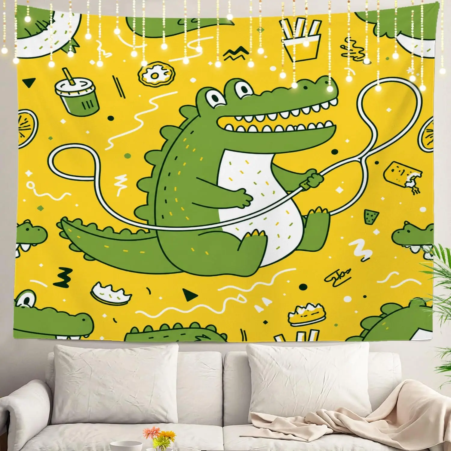 Tropical Crocodile Tapestry Wall Hanging Jungle Print Decor for Nursery Kids Room Alligator Cartoon Art Poster Home Decoration