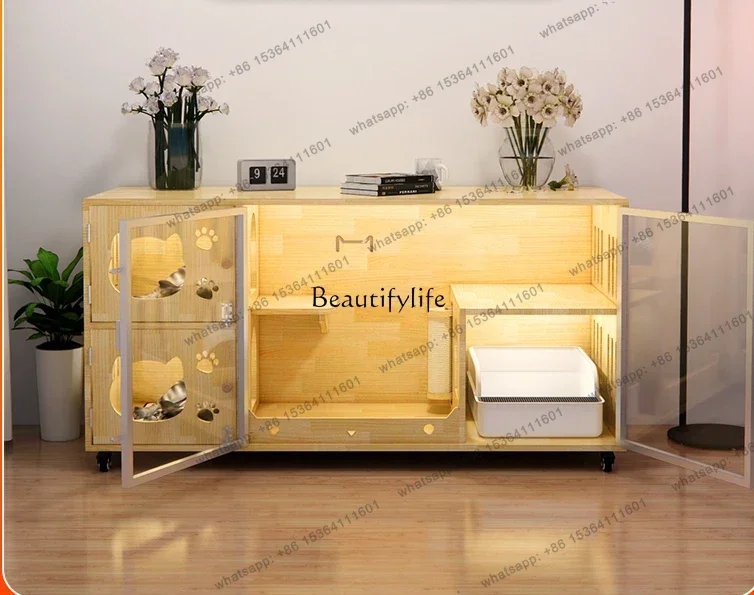 jj4 Villa Solid Wood Foster Cabinet Home Two Cattery Luxury Double Cat Nest Breeding Box