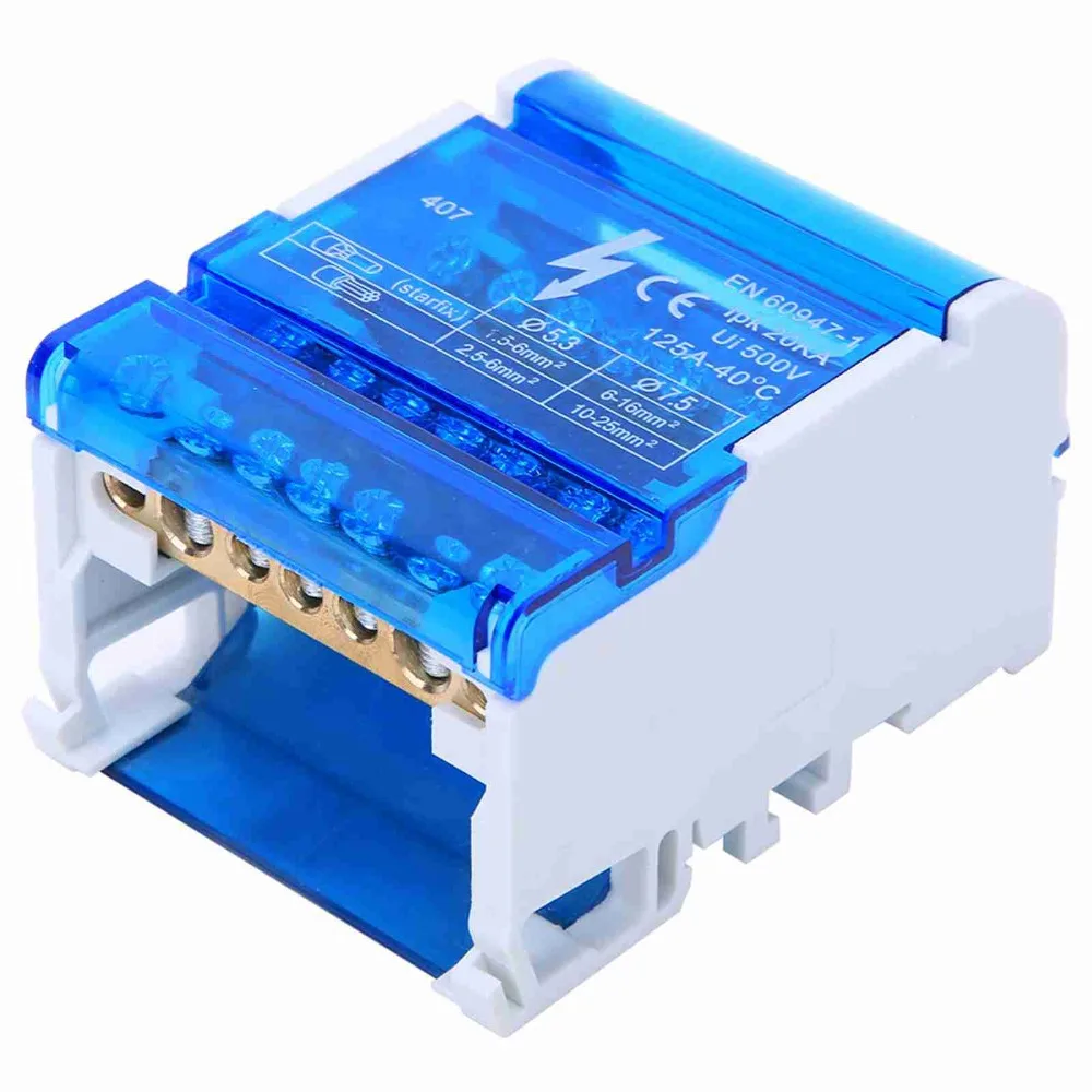407 Terminal Distribution Box 4-Level 4 in 24 Out Terminal Block Junction Box 125A/500V Blue Distribution Box Wiring System