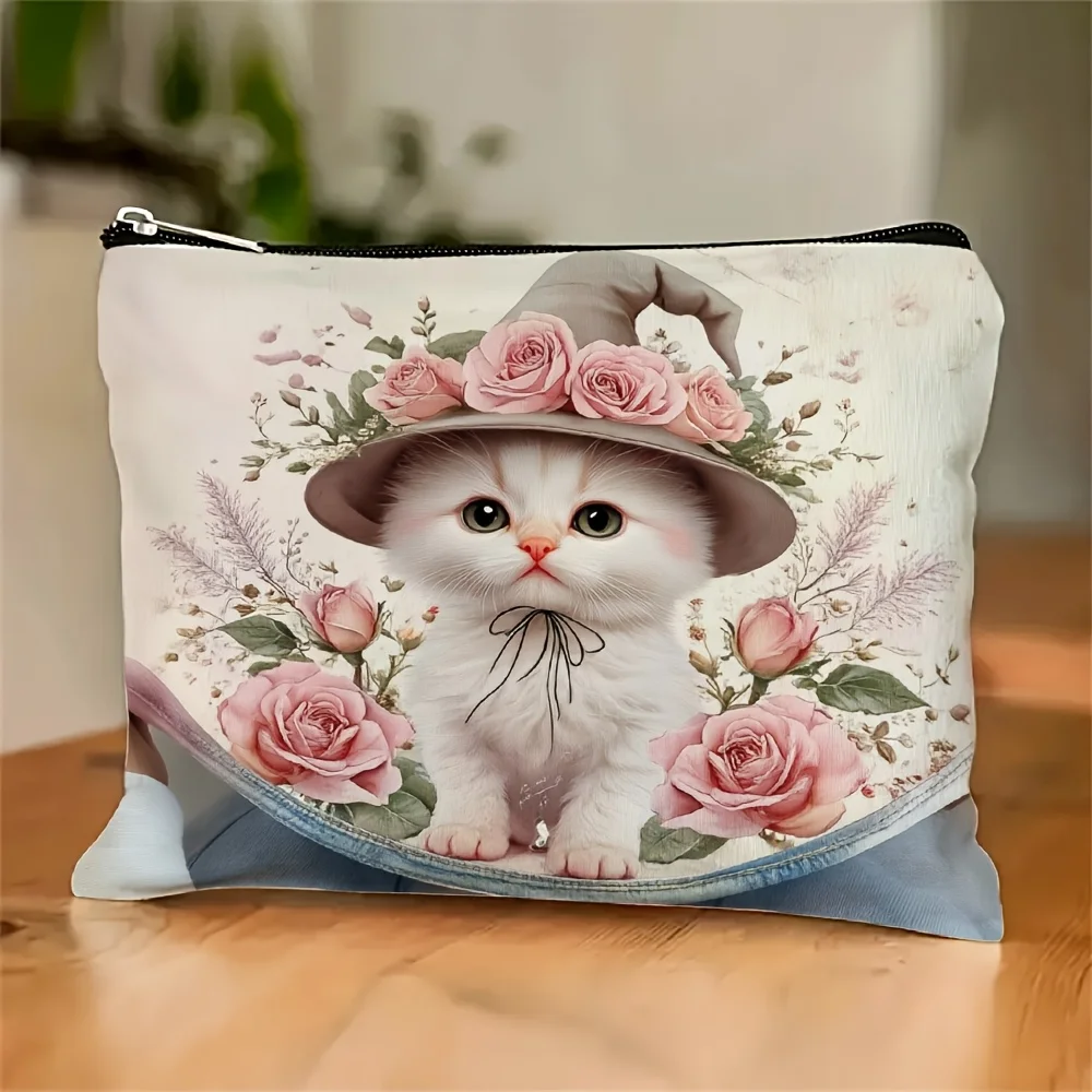

A Cat Print Makeup Bag- Multifunctional Zipper Pouch, Jewelry Storage Bag, Perfect Travel Zipper Small Storage Bag.