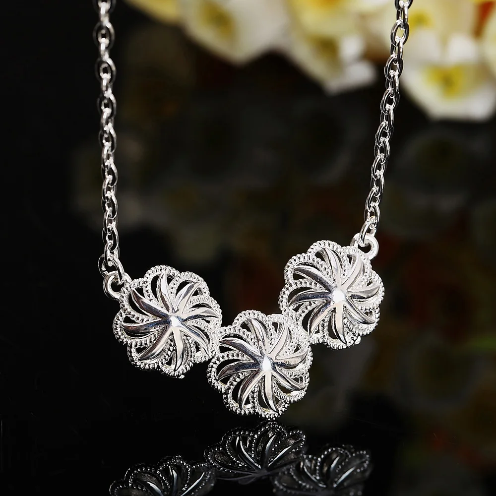 New fashion 925 Sterling Silver beautiful Flowers necklace earrings Jewelry sets for women charms wedding party gifts jewelry