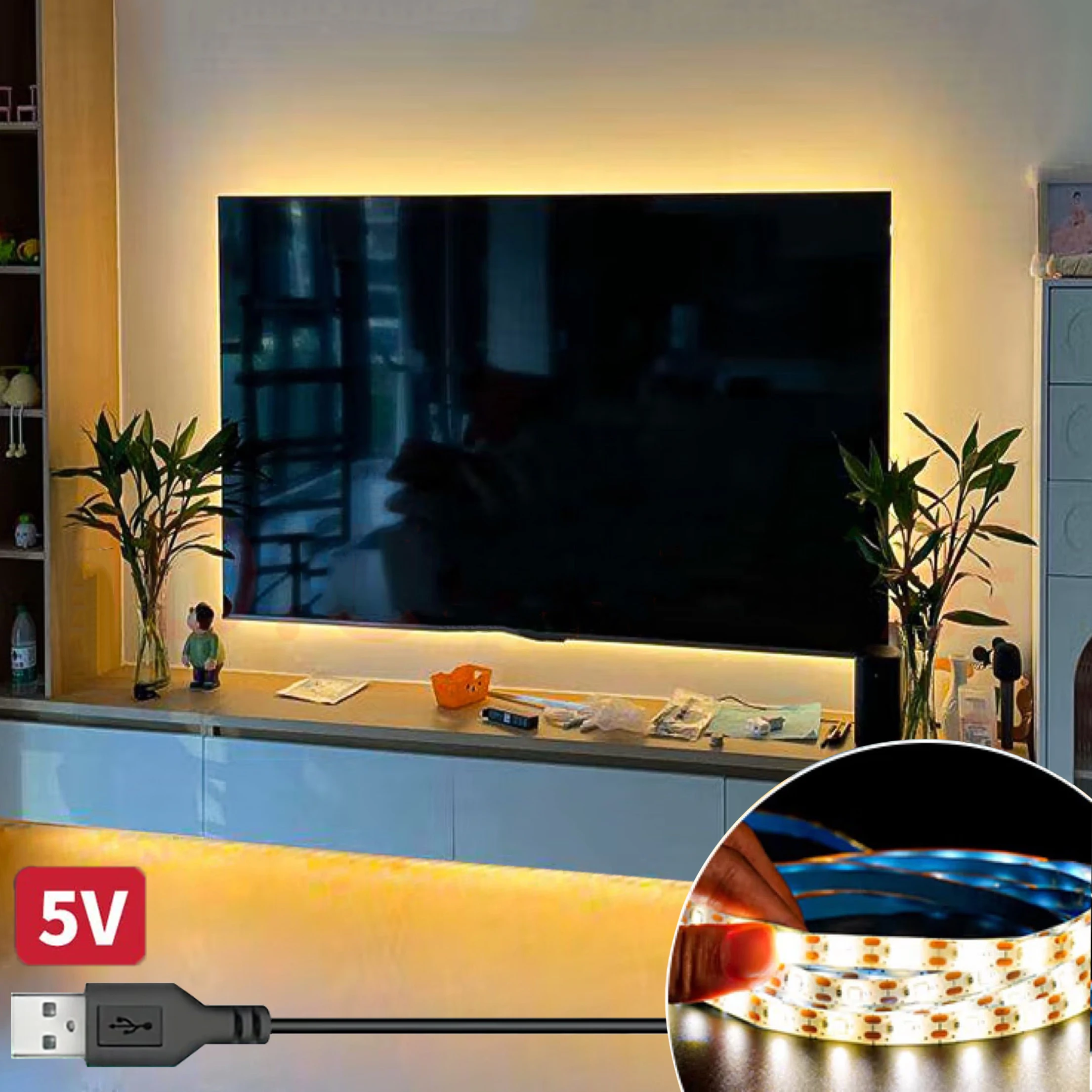 DC 5V USB LED Lights Strips 2835 White Warm White Strip LED Lights for TV Backlight Bedroom Wardrobe Kitchen Cabinet Decoration
