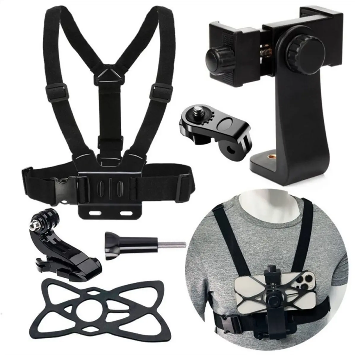 Digital Essentials Chest Mount Strap Belt Adjustable Harness with J Hook Fastener Kit for 13 12 11 10 Action Camera Accessories