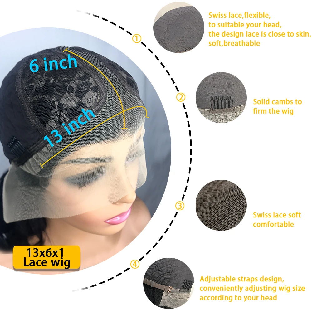 13x4 HD Transparent Lace Closure Glueless Body Wave Brazilian Wig Bleach Knots Pre Plucked 18‑44 Inch 200 Density For Black Women