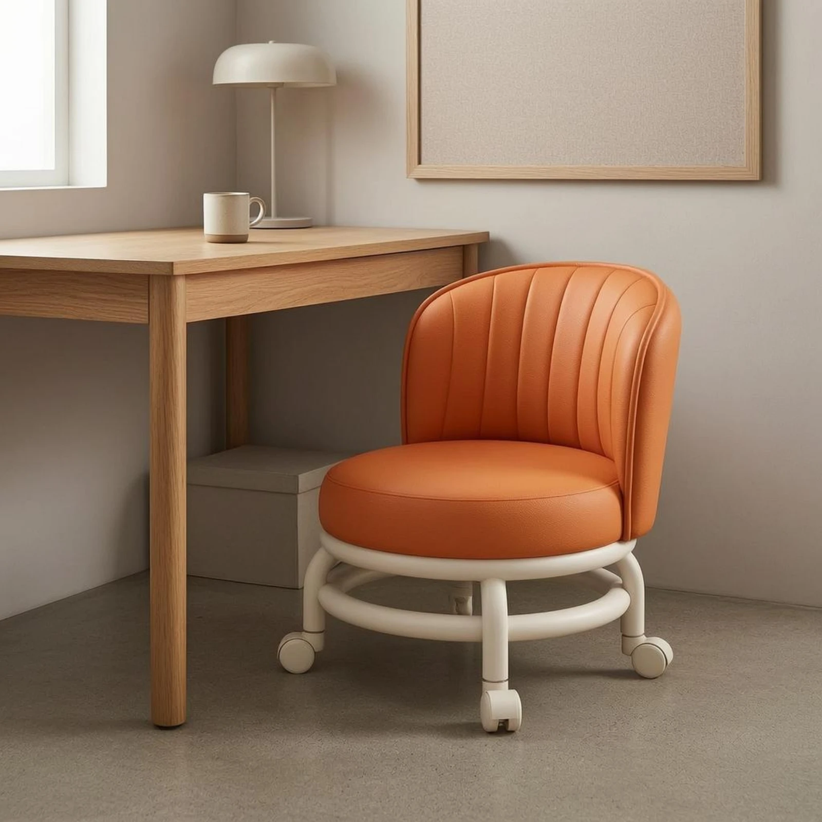Rolling Chair Stool Stitched Seams Padded Stool Chair Furniture Metal Base Home Seating Easy to Clean