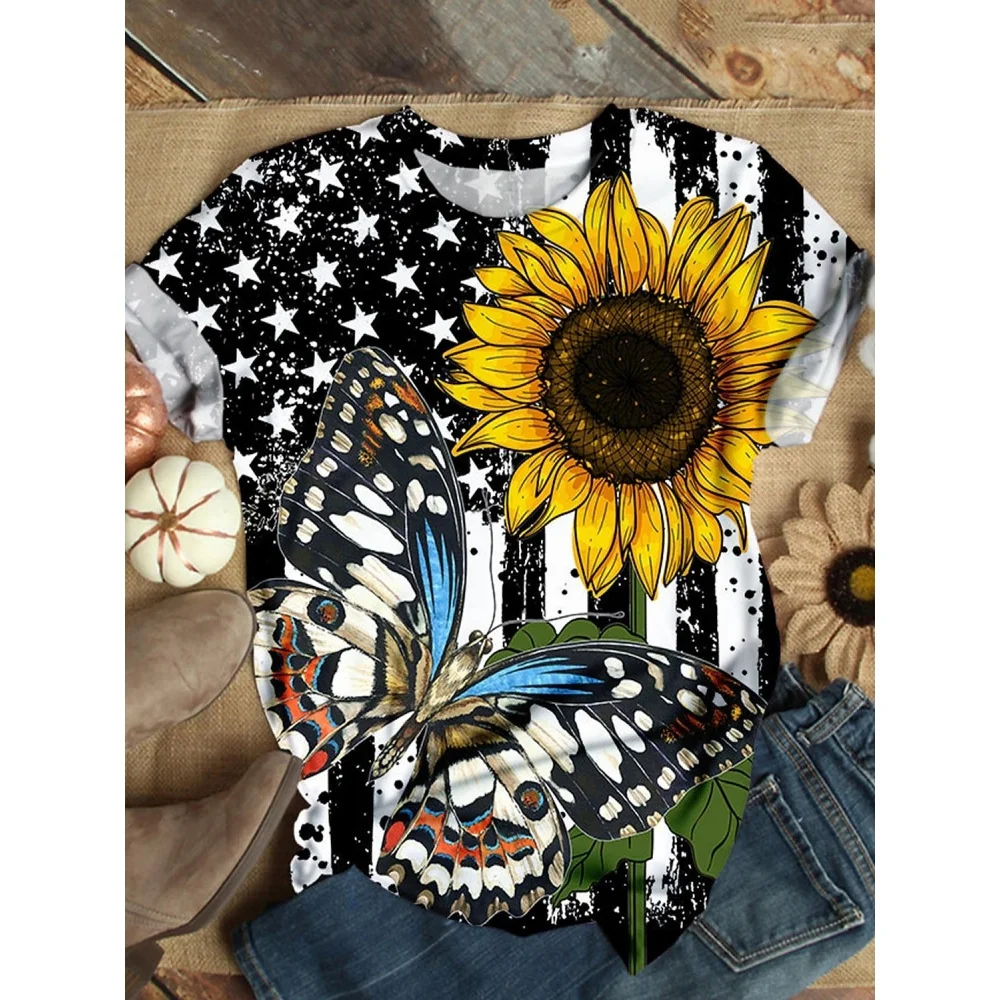 Flower Sunflower Women\'s T-Shirts Fashion Top 3d T Shirt Women Casual Short Sleeve O-Neck Oversized Female Clothing Summer