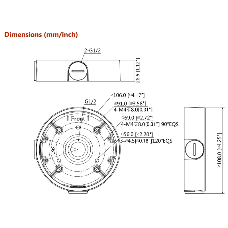 Dahua PFA139 Junction Box For Turret Eyeball Mini Dome Camera CCTV Bracket HDBW2449F-AS-IL HDW3841EM-S-S2 HDW5442TM-ASE OEM etc.