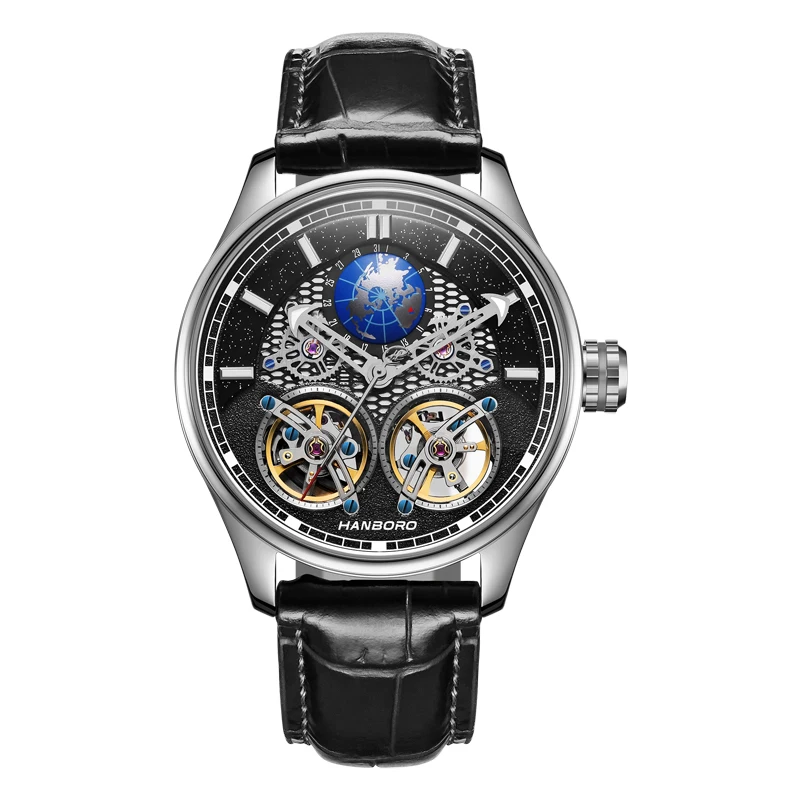 Heren zakelijke vrije tijd lichtgevende wijzer luxe skelet mechanisch wijzerhorloge sterren serie waterdicht roestvrij staal
