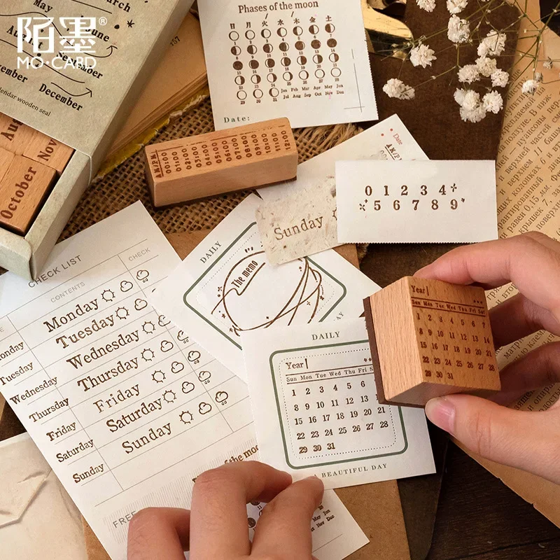 Perpetual Calendar Wooden Stamp Set English Numeric Date Card Making Supplies Craft Scrapbooking Material Wooden Stamp Handmade