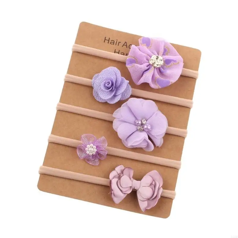 

N1HB 5pcs/set Baby Nylon Headbands Set Soft and Comfortable Hairband with Breathable Design for 0-24 Months Infant Girls