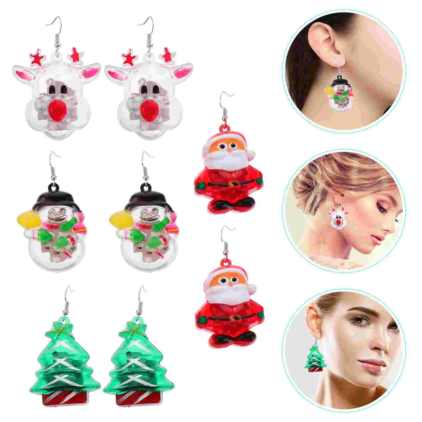 4 Pairs Christmas Light Up Earrings Daily LED Lighting Party Decor Xmas Plastic