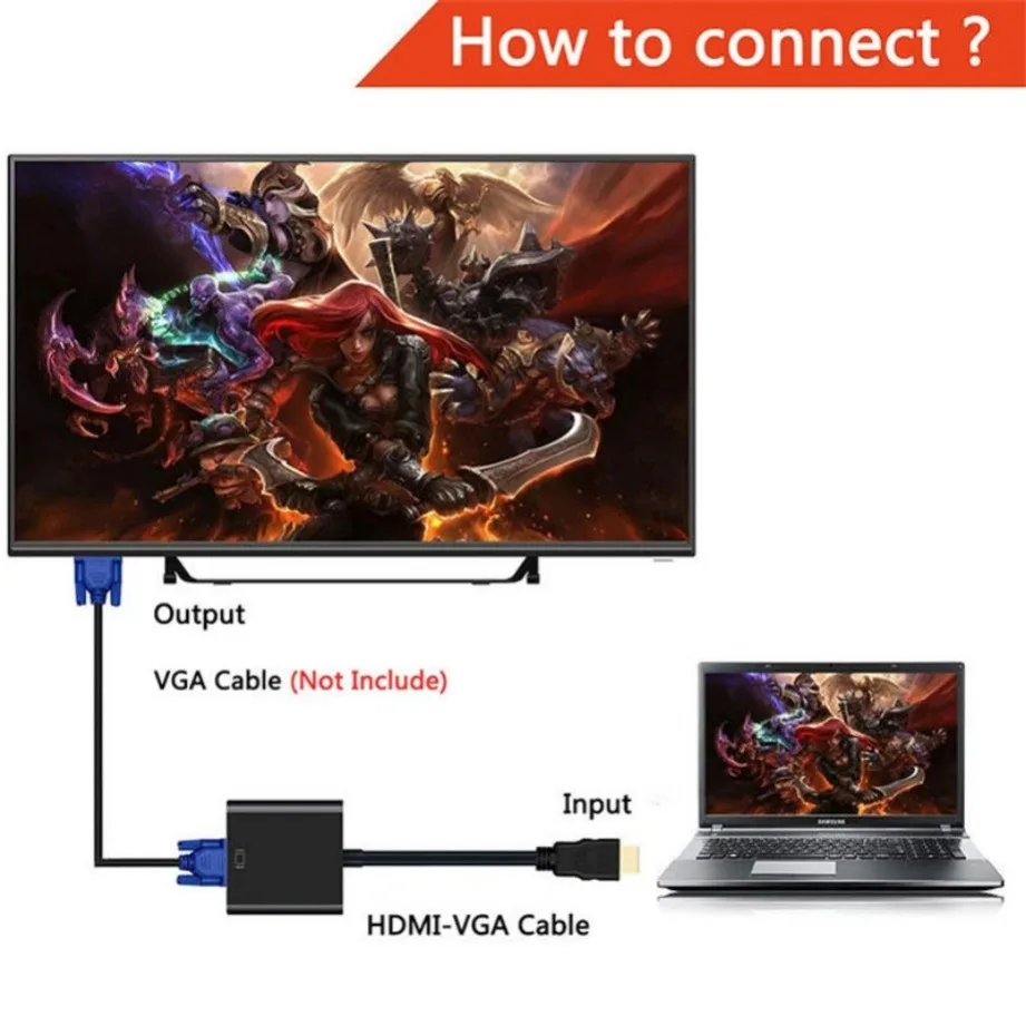 1080P HDMI-compatible to VGA Adapter Digital to Analog Converter Cable For Xbox PS4 PC Laptop TV Box to Projector Displayer HDTV