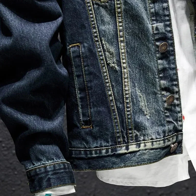 Hot Men Denim Jacket Embroidery Ripped Slim Jeans Coat Spring Autumn Casual Motorcycle Outwear Male Clothes Chaquetas Hombre