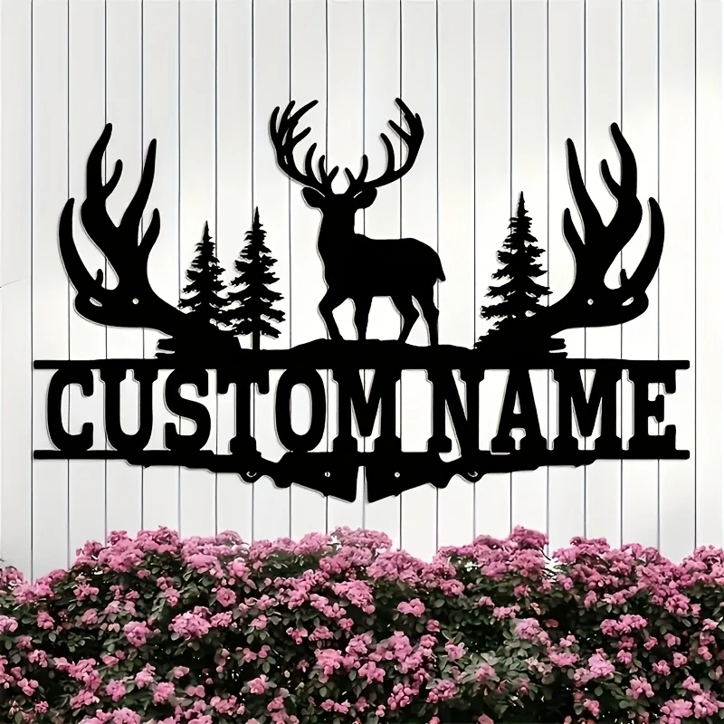 Customizable Country Style Deer Antler Metal Wall Art - Personalized Name Design - Heat Resistant Outdoor Decor - Ideal Gift for