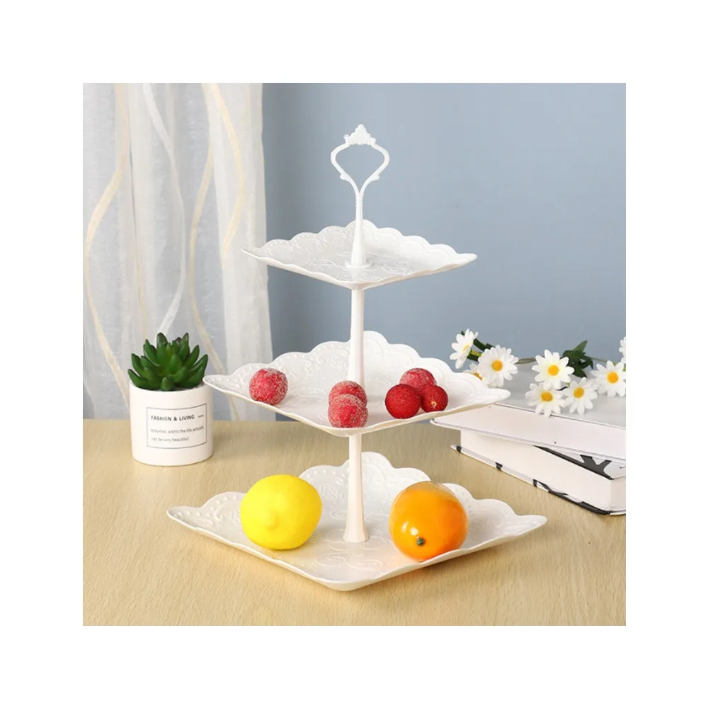 Resin Serving Tray Detachable Assembly Glossy Surface Snack Platter Vertical Three Layer Practical Display Tray Snack Display
