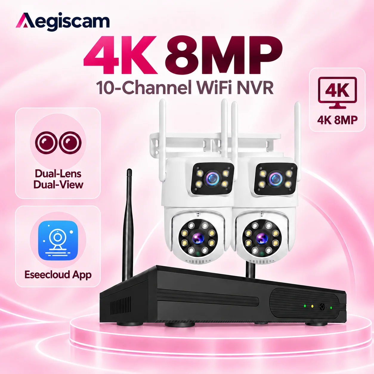 8mp  4K Dual Lens 10CH Wireless Wifi PTZ Camera Security System CCTV Video Surveillance Kit NVR Outdoor Two-Way Audio AI Trackin