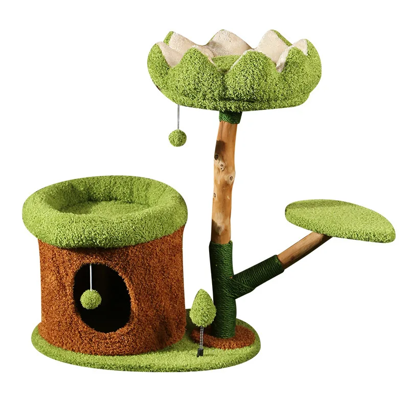 

*e forThree-Layer Solid Wood Cat Climbing Rack Integrated Cat Nest and Sisal Jumping Platform No Occupying Cat Toy Tree&