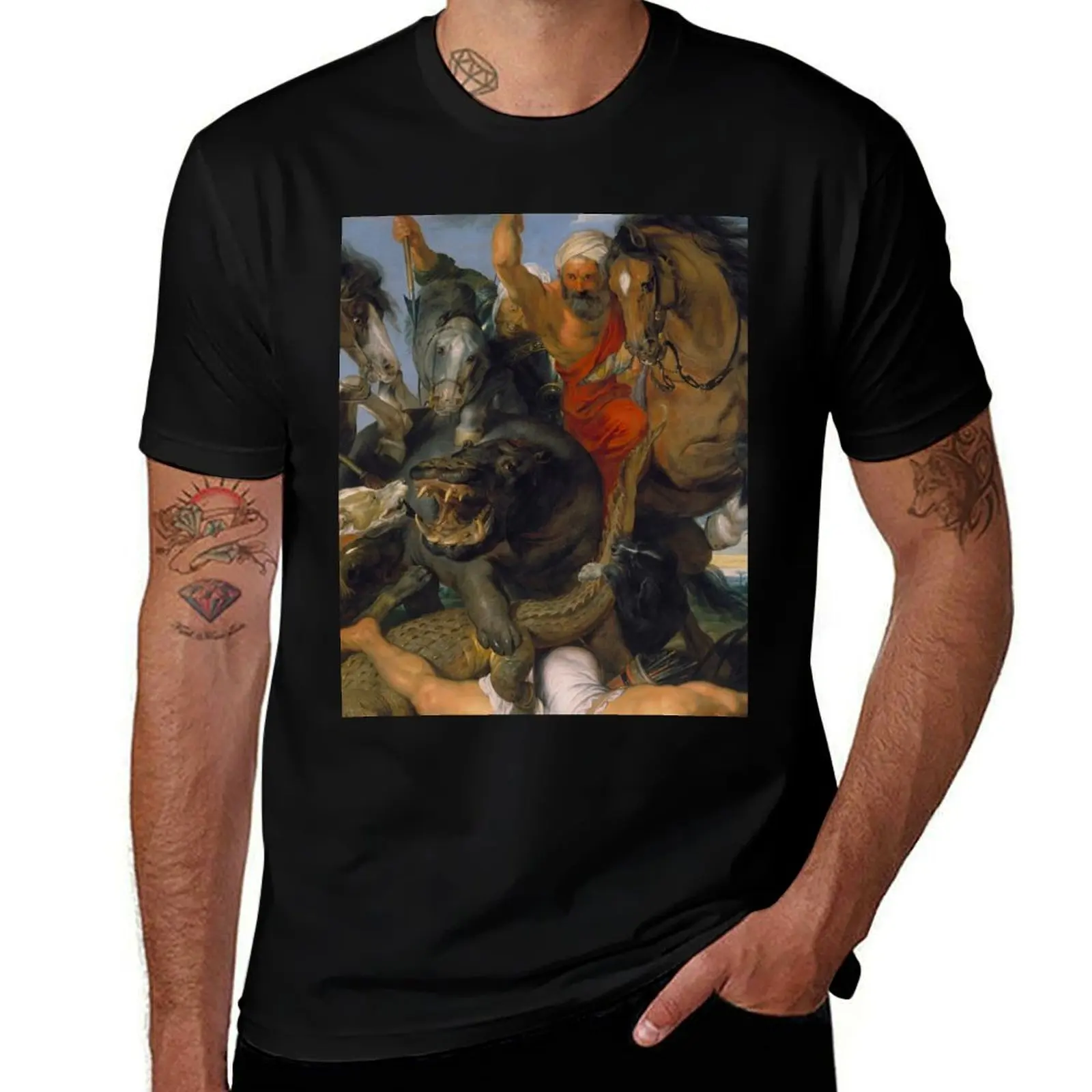Hippopotamus and Crocodile Hunt - Peter Paul Rubens T-Shirt graphic shirts football t shirt hippie clothes mens clothing