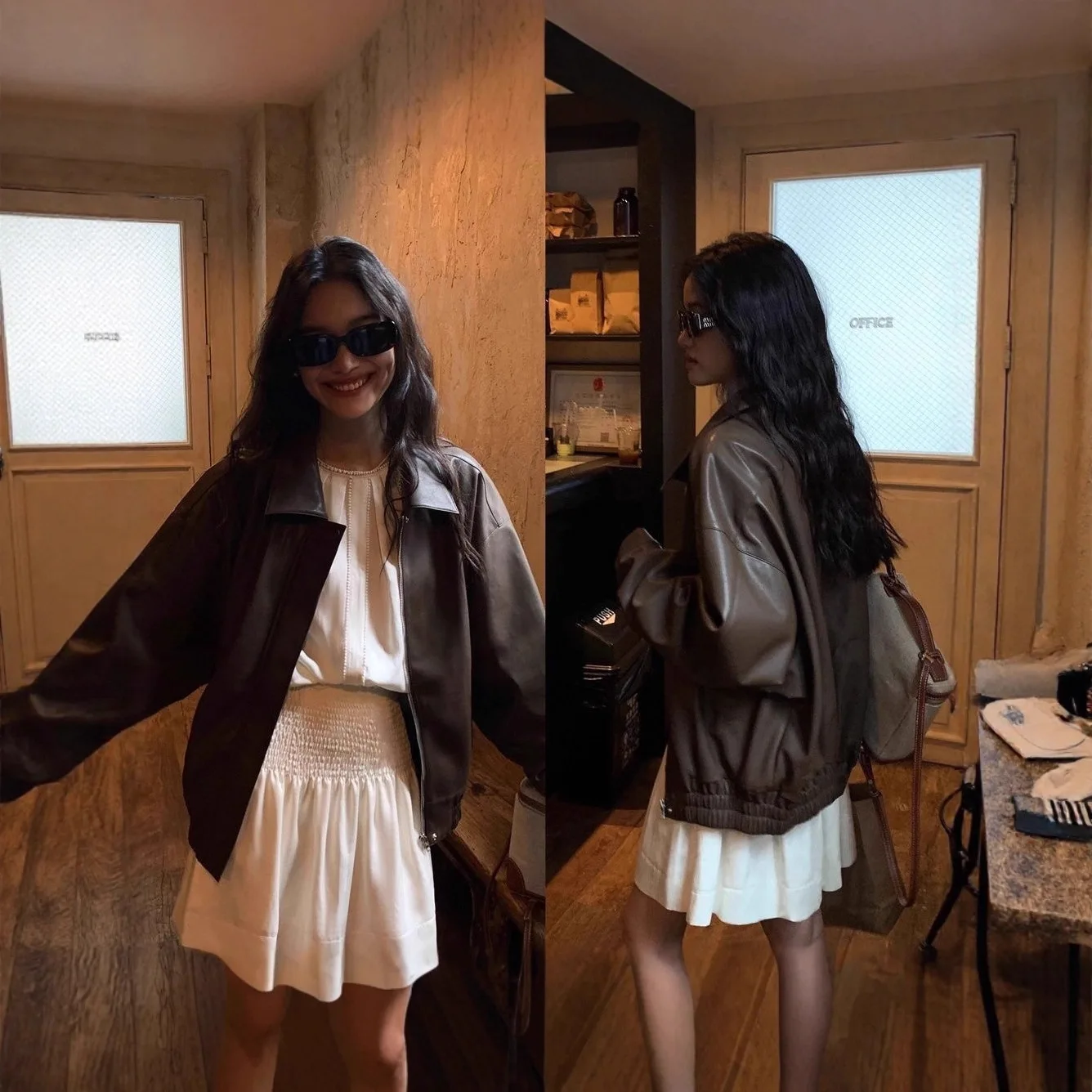 American retro niche high-end leather jacket women's toolwear PU casual street fashion short couple jacket