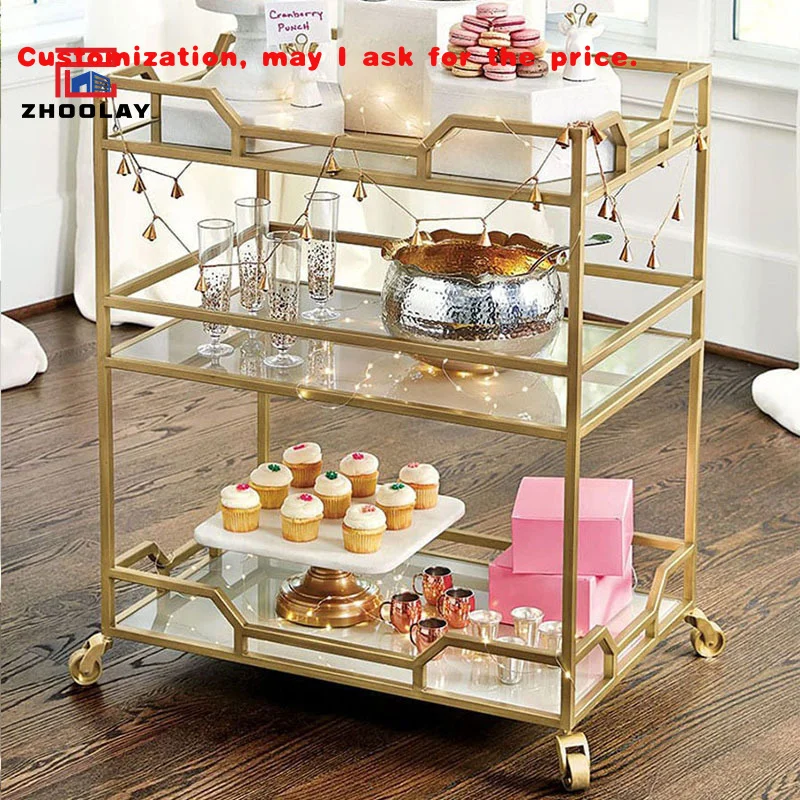 custom.Commercial Wrought Iron Three-Layer Dining Multifunctional Cart Home Restaurant Hotel Food Mobile Delivery Cart