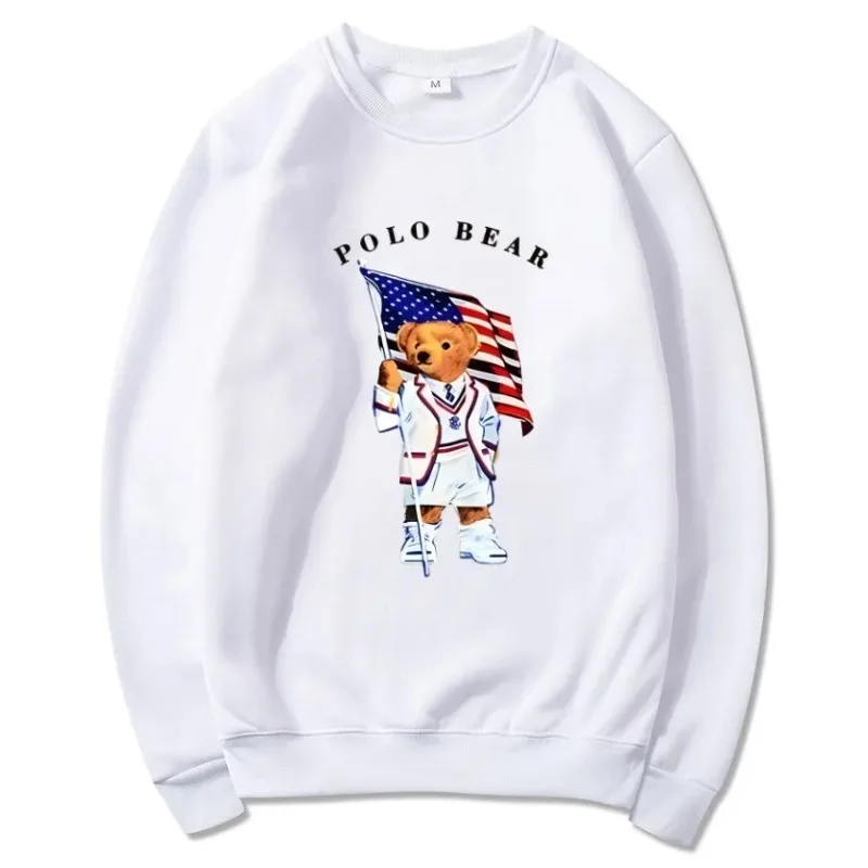 2026  Men's casual and comfortable pullover, fashionable and versatile hooded sweatshirt with teddy bear pattern, sports shirt